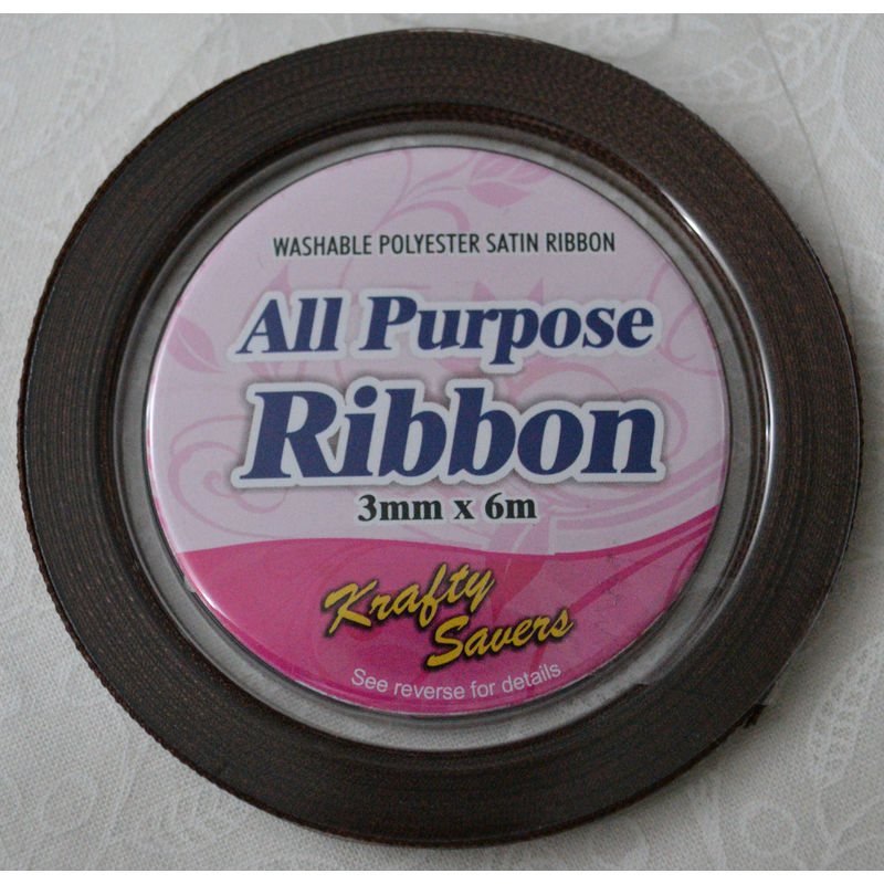 All Purpose Satin Ribbon 3mm x 6m, Washable, BROWN