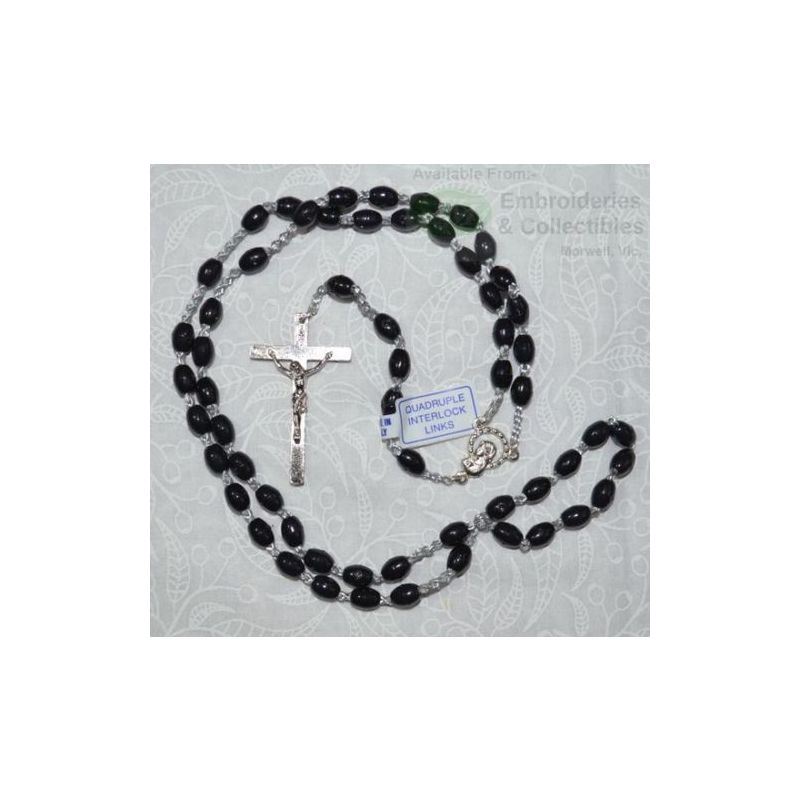 BLACK Rosary, 46cm Overall, Quadruple Interlock Links, Great First Rosary