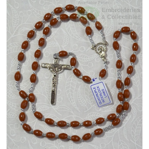 BROWN Rosary, 46cm Overall, Quadruple Interlock Links, Great First Rosary.