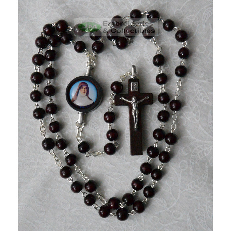 Mary MacKillop Wood Rosary, 5mm Beads, Picture Centrepiece, Rosary Made In Italy