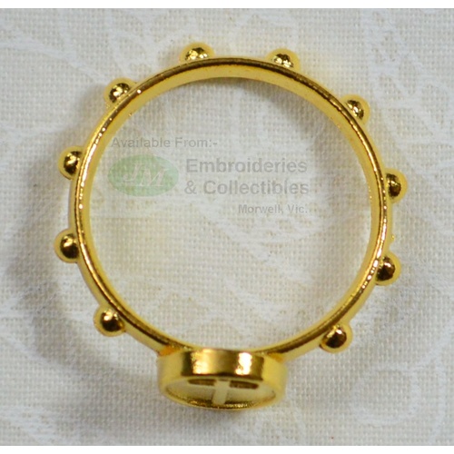 Cross Rosary Ring 19mm Gold Tone Metal