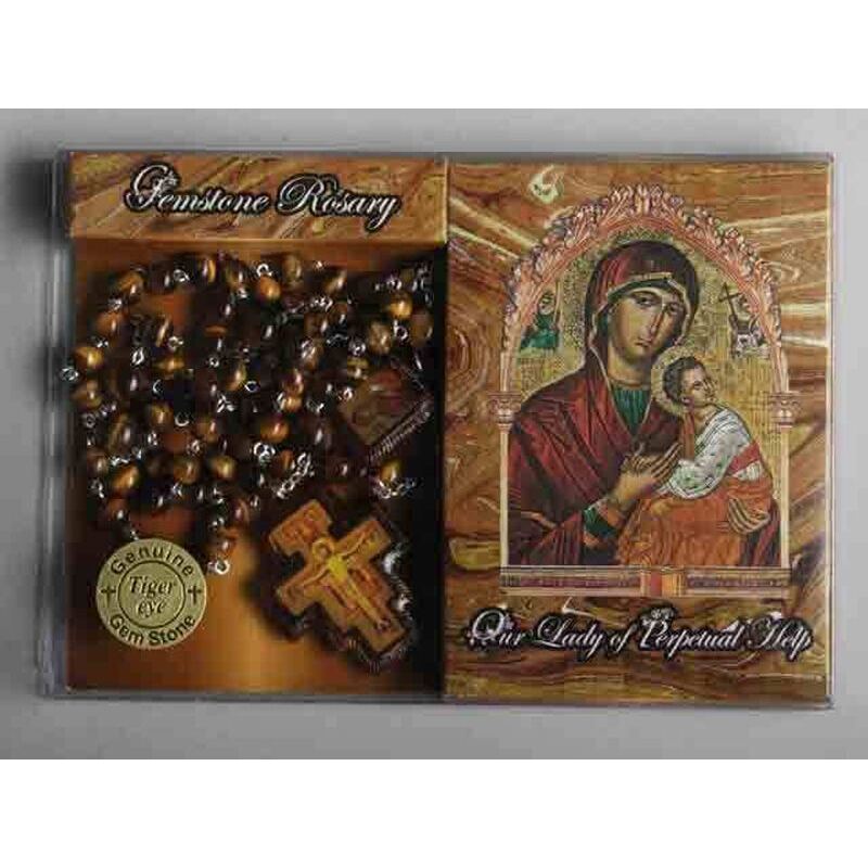 Gemstone Rosary Tiger Eye - Our Lady of Perpetual Help