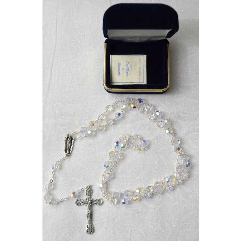 Rosary, (925) Sterling Silver Swarovski Crystals Gift Boxed, Made In Italy
