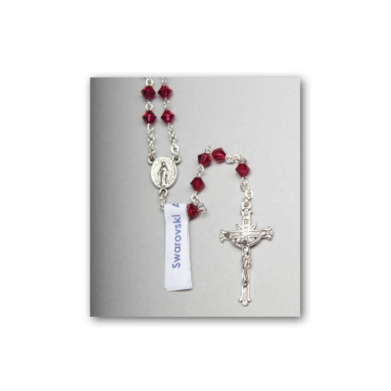 Rosary Swarovski Crystal Red 5mm beads, Gift Boxed, Made In Italy