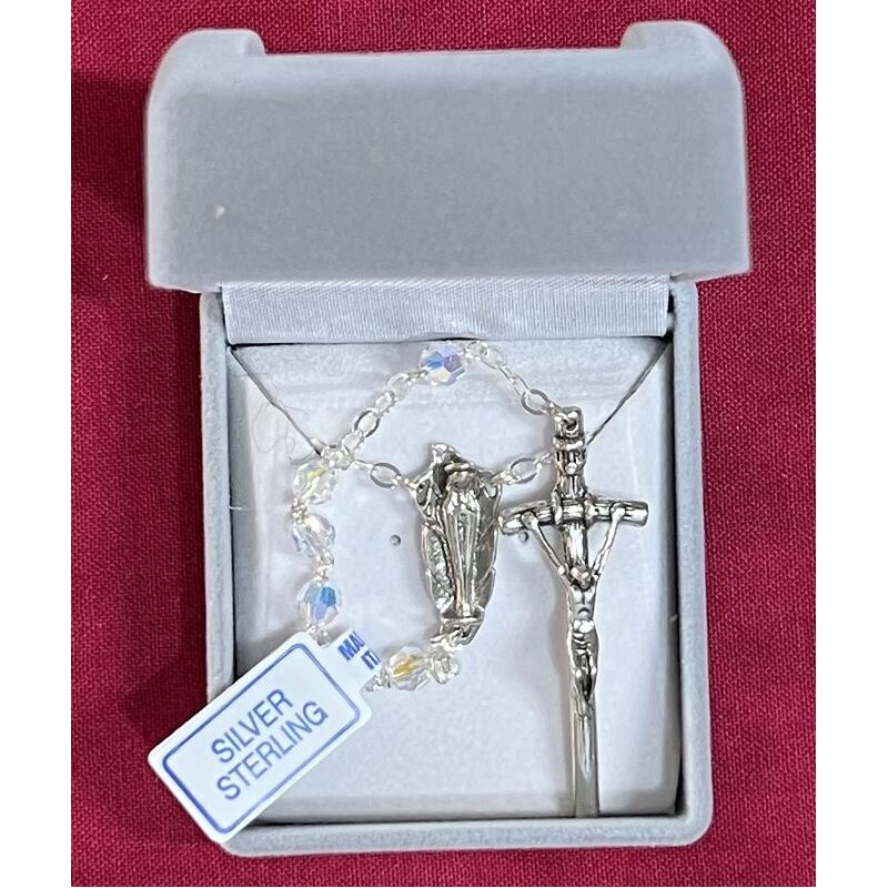 Rosary, (925) Sterling Silver Swarovski 6mm Crystals Gift Boxed, Made In Italy