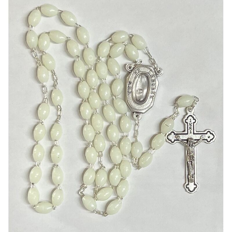 Rosary Plastic Luminous 6mm Beads, Lourdes Water Centre Piece RX202AL