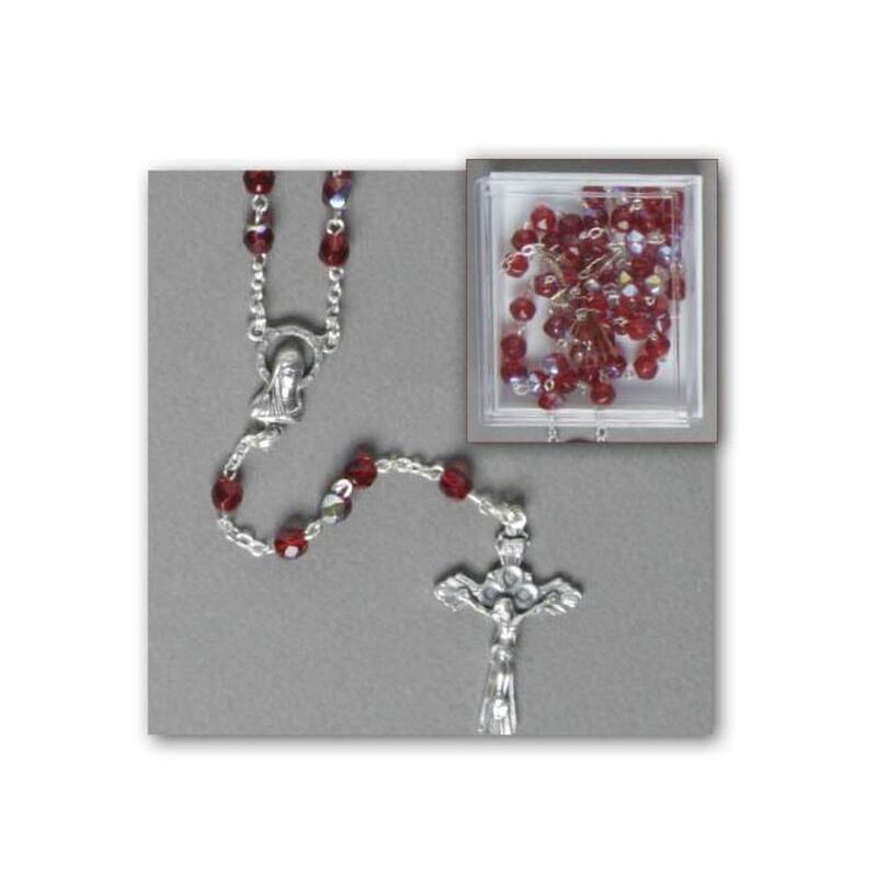 Confirmation Rosary 5mm Red Crystal Beads, Gift Boxed