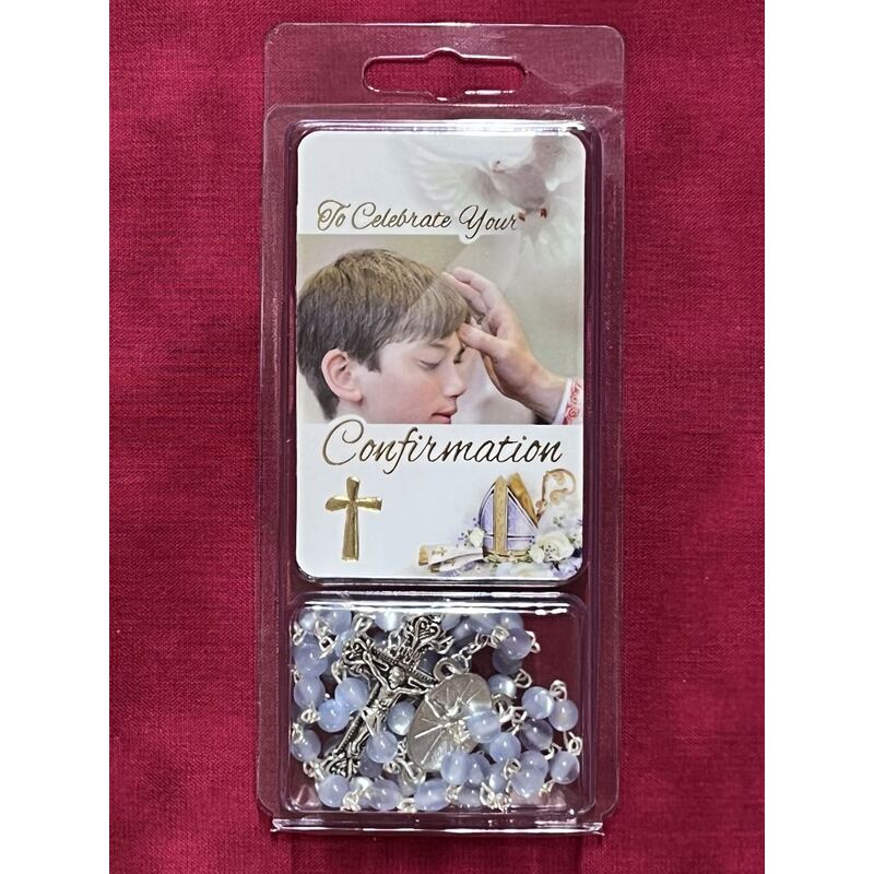 Blue Confirmation Rosary with Prayer Card (Boy)