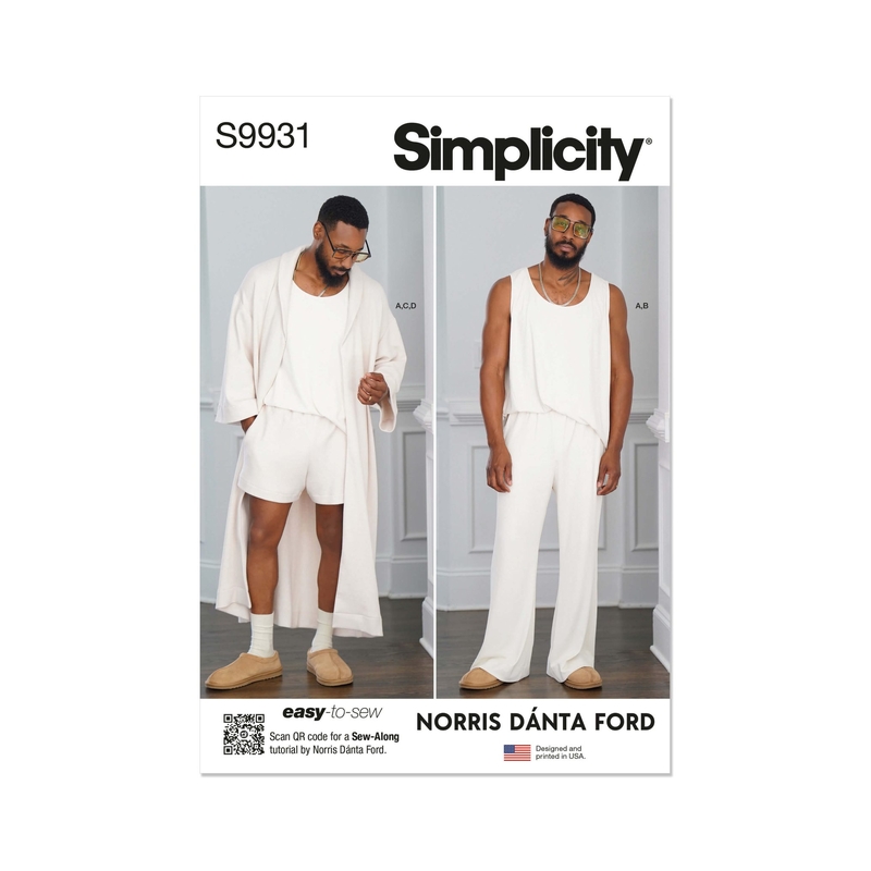 Men’s Robe, Knit Tank Top, Trousers & Shorts by Norris Danta Ford, Sz S-XXL Simplicity Sewing Pattern 9931A