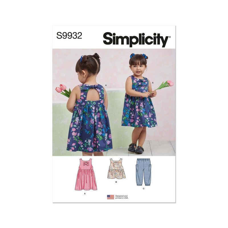 Toddlers’ Dress, Top & Trousers, Sz 1/2-4 Simplicity Sewing Pattern 9932A