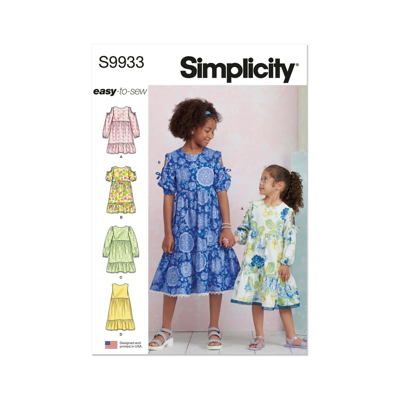 Childrens & Girls Dress w Sleeve Variations, Sz 3-6 Simplicity Sewing Pattern 9933HH