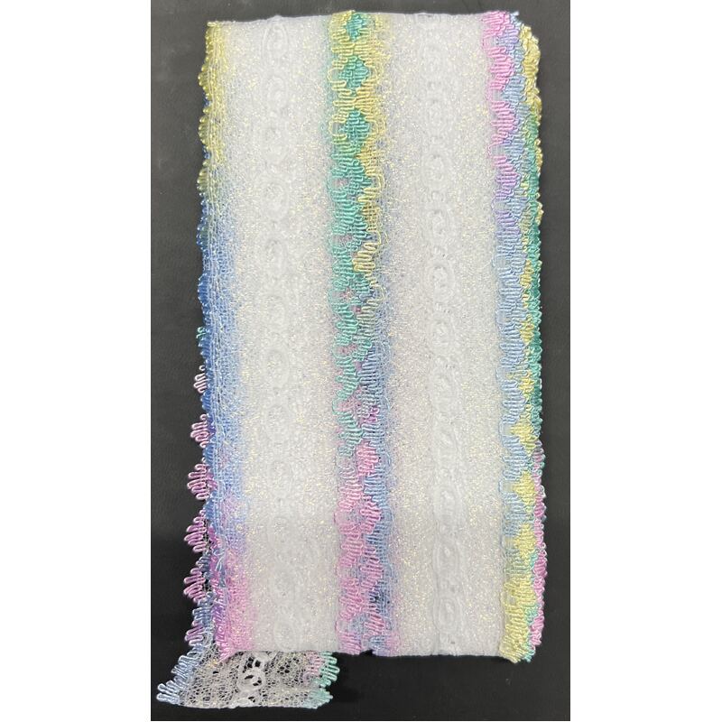 Semco MULTI Colour Iridescent Feather Edge Eyelet Lace, 37mm x 15m