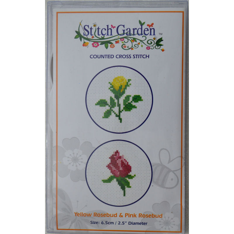 Stitch Garden Mini Counted Cross Stitch Kit, Yellow Rosebud & Pink Rosebud