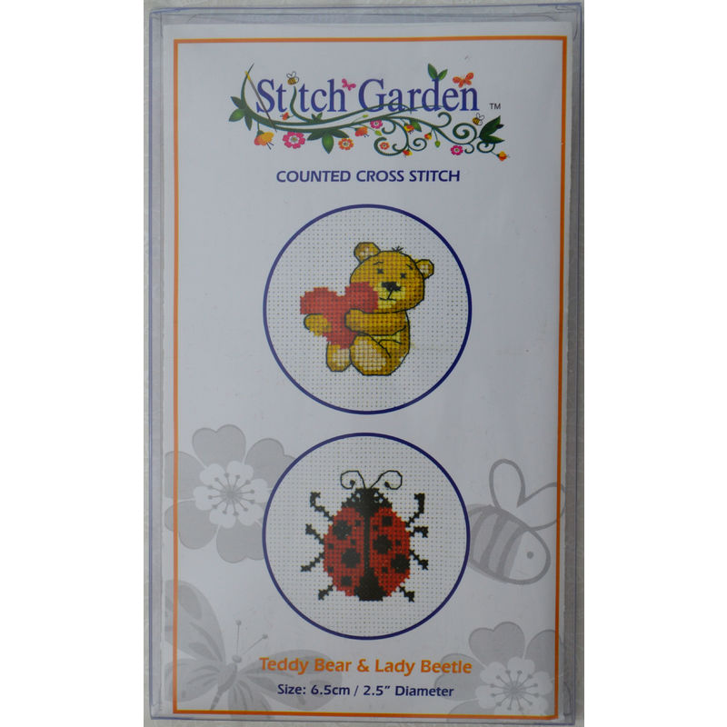 Stitch Garden Mini Counted Cross Stitch Kit, Teddy Bear & Lady Beetle
