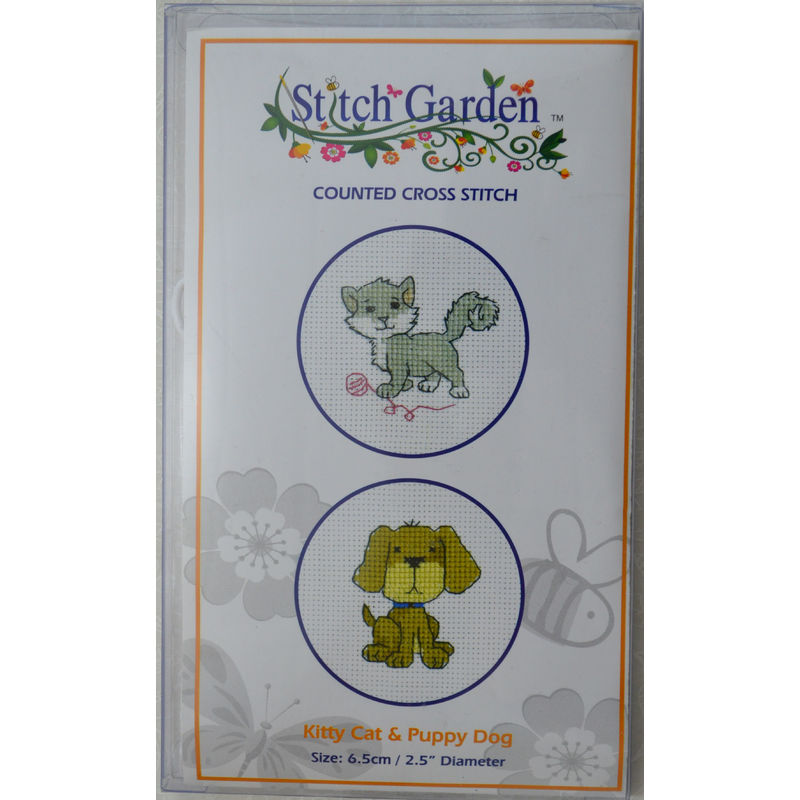 Stitch Garden Mini Counted Cross Stitch Kit, Kitty Cat & Puppy Dog