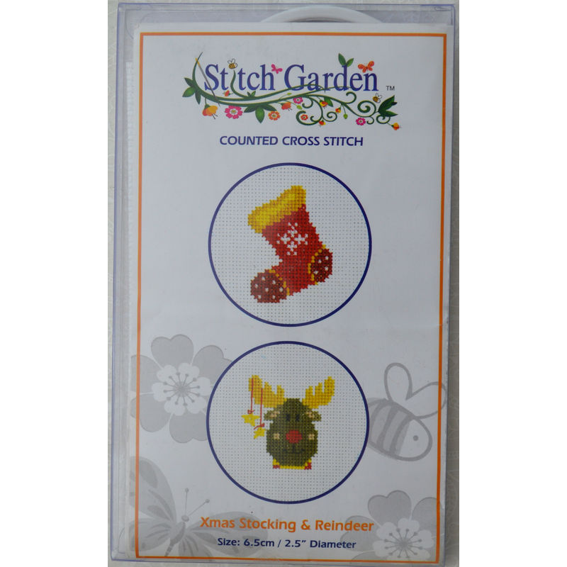 Stitch Garden Mini Counted Cross Stitch Kit, Christmas Stocking & Reindeer