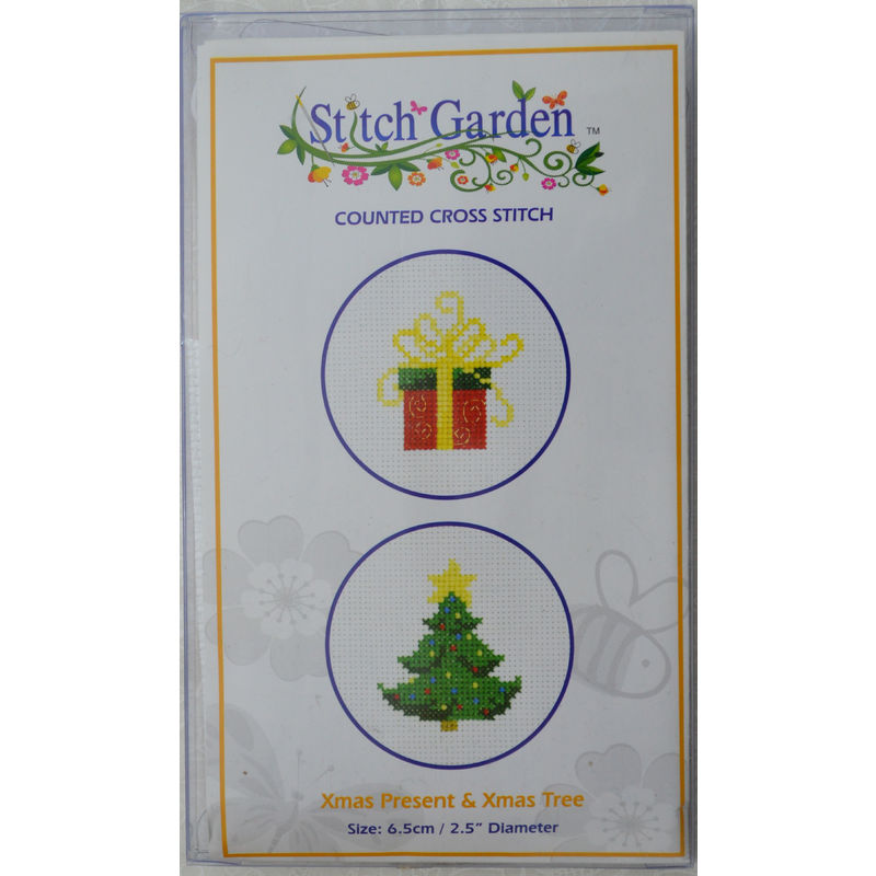 Stitch Garden Mini Counted Cross Stitch Kit, Christmas Present and Tree