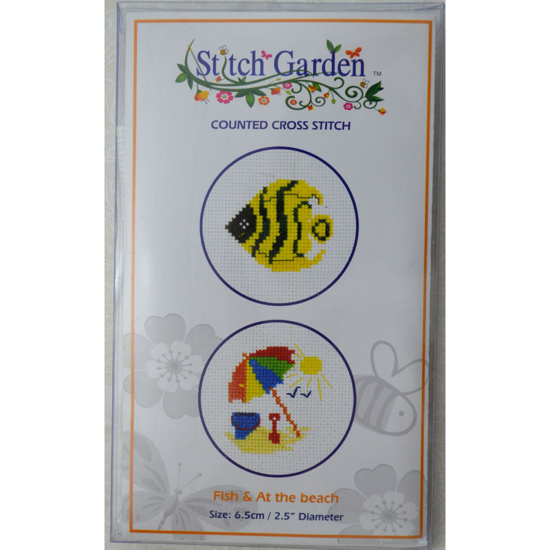 Stitch Garden Mini Counted Cross Stitch Kit, Fish & At The Beach