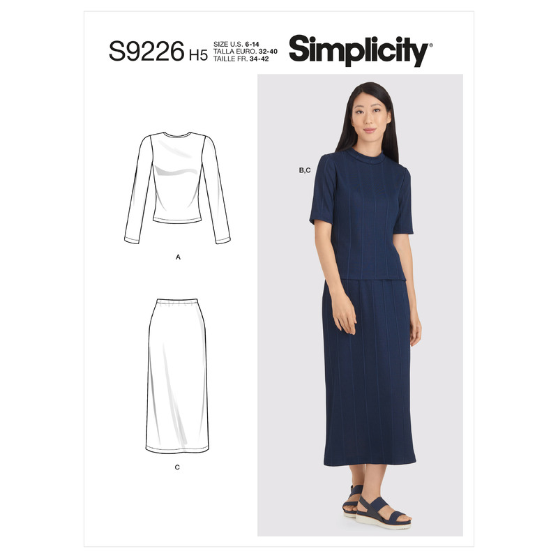S9226 MISSES' KNIT TOP & SKIRT Simplicity Sewing Pattern 9226