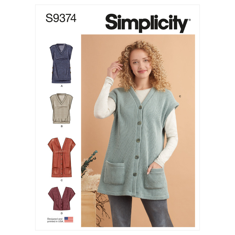 S9374 MISSES' KNIT VESTS Simplicity Sewing Pattern 9374