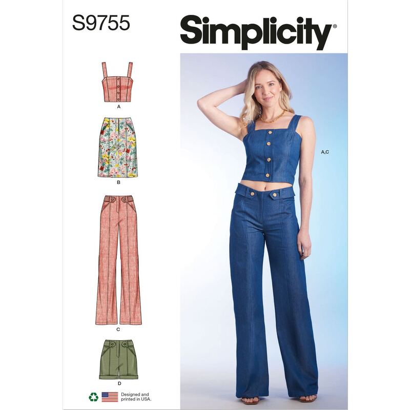 Simplicity Sewing Pattern S9755U5 Misses' Top, Skirt, Pants & Shorts Sizes 16-24