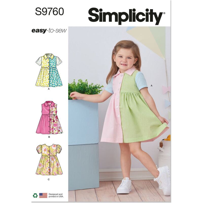 Simplicity Sewing Pattern S9760A Toddlers' Dress with Sleeve Variations Sizes 1/2-4