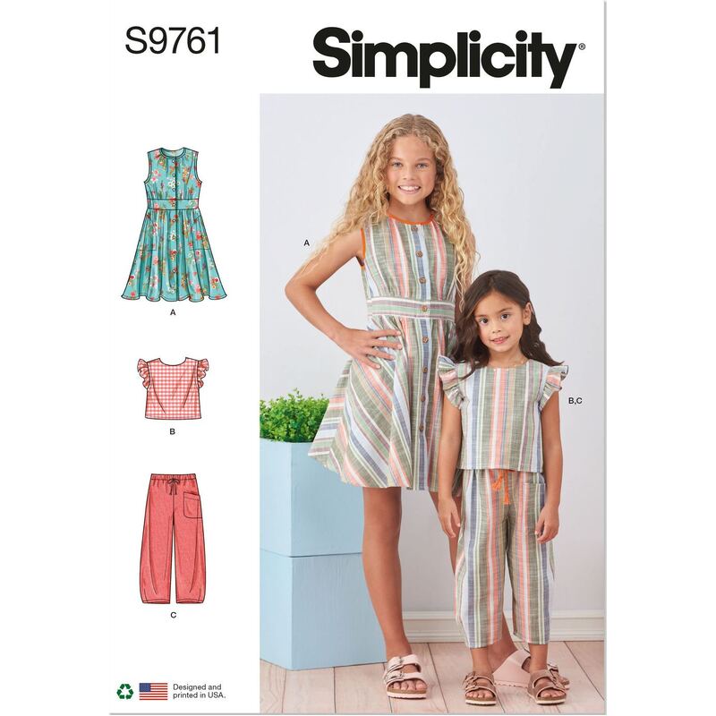 Simplicity Sewing Pattern S9761K5 Children's and Girls' Dress, Top & Pants Sizes 7-14