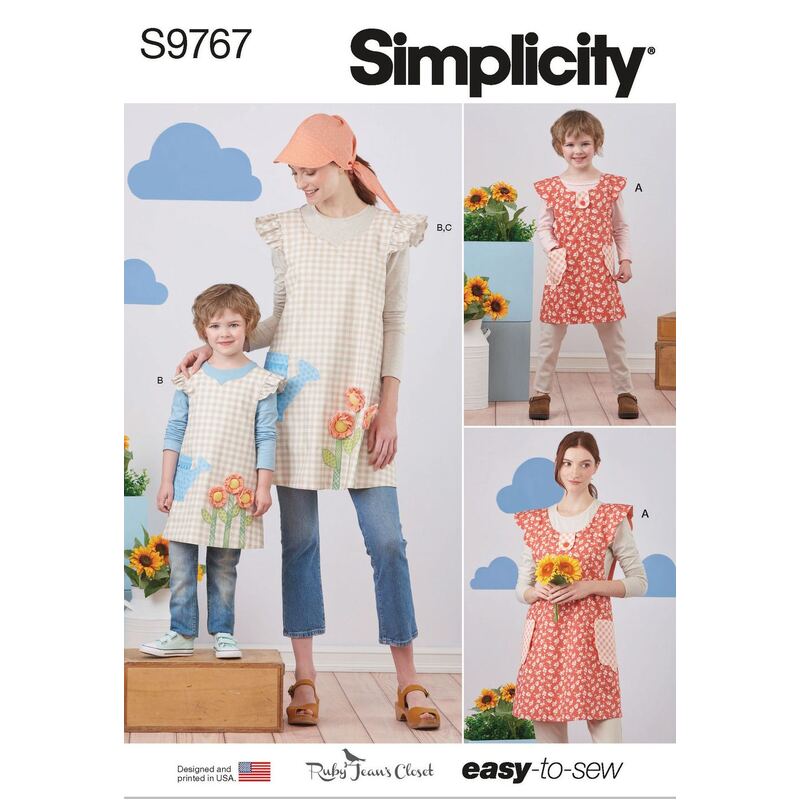 Simplicity Sewing Pattern S9767A Children's & Misses' Wrap Around Apron & Scarf Hat