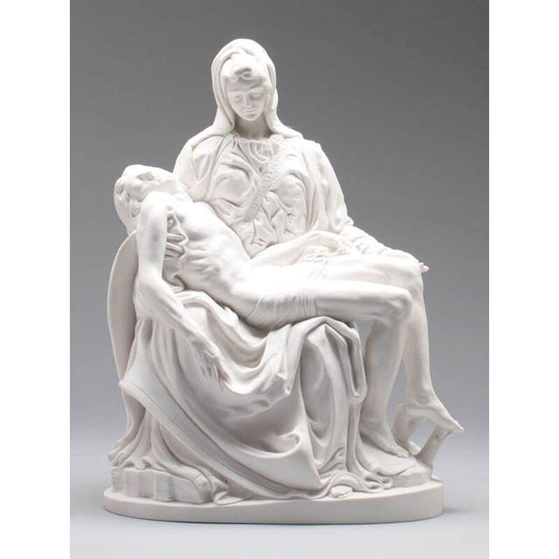 La Pieta Statue Mary Holding Jesus, White 15cm High Plaster, Made in Italy