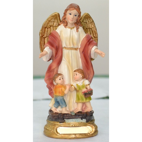 Guardian Angel With Children Statue, Resin 12.5cm (5") Statue