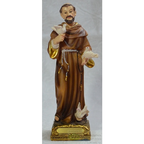 Saint Francis Of Assisi Statue, Resin, 150mm (6") High x 45mm Wide x 45mm Deep