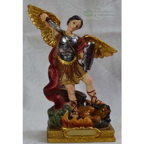 Saint Michael Statue, Resin, 145mm (5.5") High x 90mm Wide x 55mm Deep