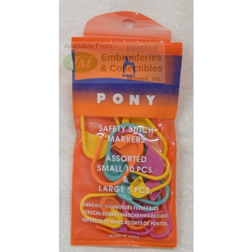 Pony Safety Stitch Markers, Assorted Pack, 10 Small & 5 Large per Pack