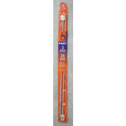 Pony Knitting Needle 25cm 3.0mm, 1 Pair per Pack, aka Knitting Pins