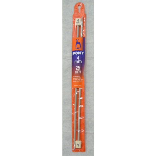 Pony Aluminium Knitting Needle 25cm 4.0mm, 1 Pair per Pack, aka Knitting Pins