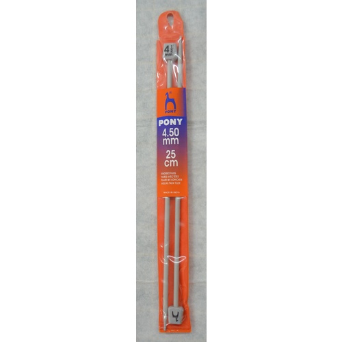 Pony Aluminium Knitting Needle 25cm 4.50mm, 1 Pair per Pack, aka Knitting Pins