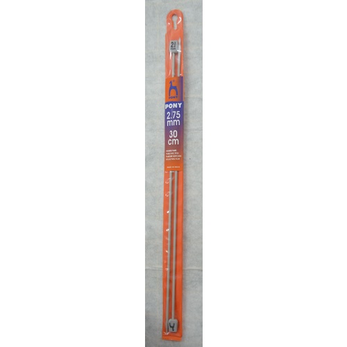 Pony Aluminium Knitting Needle 30cm 2.75mm, 1 Pair per Pack, aka Knitting Pins