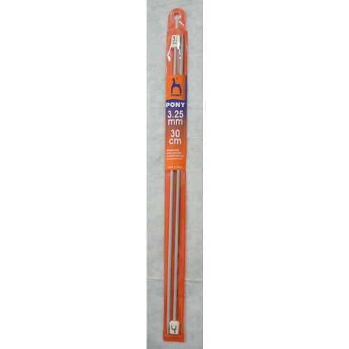 Pony Aluminium Knitting Needle 30cm 3.25mm, 1 Pair per Pack, aka Knitting Pins