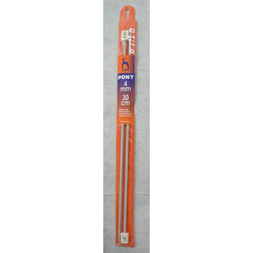 Pony Aluminium Knitting Needle 30cm 4mm, 1 Pair per Pack, aka Knitting Pins