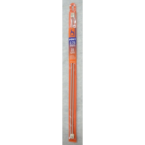 Pony Aluminium Knitting Needles 35cm 2.75mm, 1 Pair per Pack, aka Knitting Pins