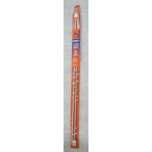 Pony Aluminium Knitting Needles 35cm 3.25mm, 1 Pair per Pack, aka Knitting Pins