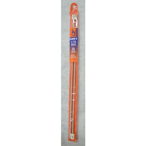 Pony Aluminium Knitting Needles 35cm 3.75mm, 1 Pair per Pack, aka Knitting Pins