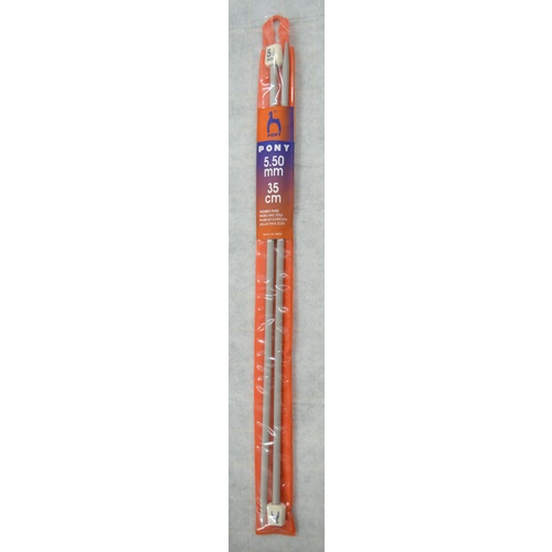 Pony Plastic Knitting Needle 35cm 5.50mm, 1 Pair per Pack, aka Knitting Pins