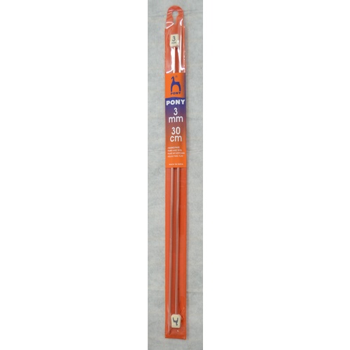 Pony Knitting Needles 30cm 3mm, Colour Anodised, 1 Pair per Pack, aka Knitting Pins