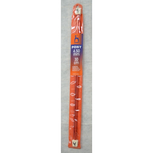 Pony Knitting Needles 30cm 4.50mm, Colour Anodised, 1 Pair per Pack, aka Knitting Pins