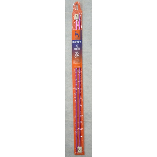 Pony Knitting Needles 35cm 4mm, Colour Anodised, 1 Pair per Pack, aka Knitting Pins