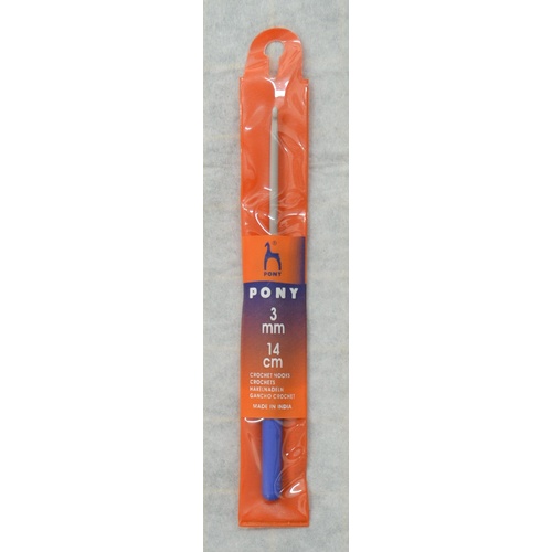 Pony Crochet Hook 14cm x 3mm, Aluminium with Plastic Handle