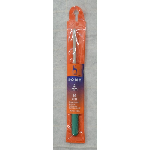 Pony Crochet Hook 14cm x 4mm, Aluminium with Plastic Handle