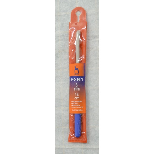 Pony Crochet Hook 14cm x 5mm, Aluminium with Plastic Handle