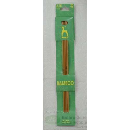 Pony Bamboo Double End Knitting Pins 20cm x 2.75mm, Quality Knitting Needles
